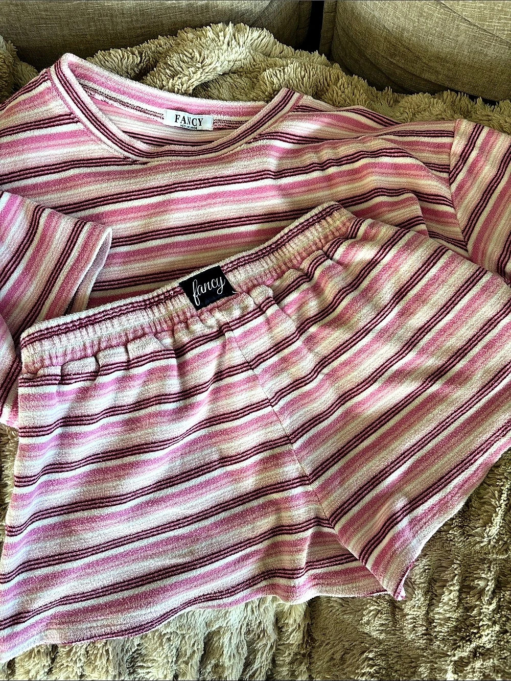 Fancy Striped Terry Set in Pink & White Like New
